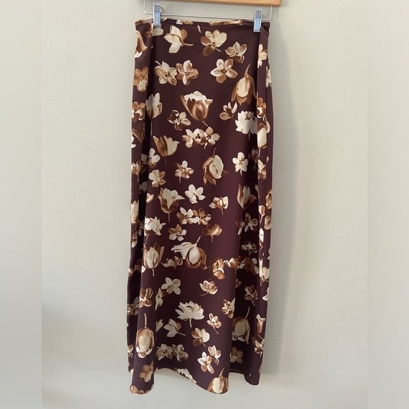 Vintage Rich Brown Floral Cream Fall Maxi Column Skirt - Picture 2 of 4